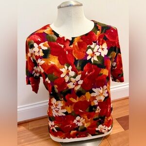 Vintage 80s Tropical Floral Short Sleeve Women's Blouse